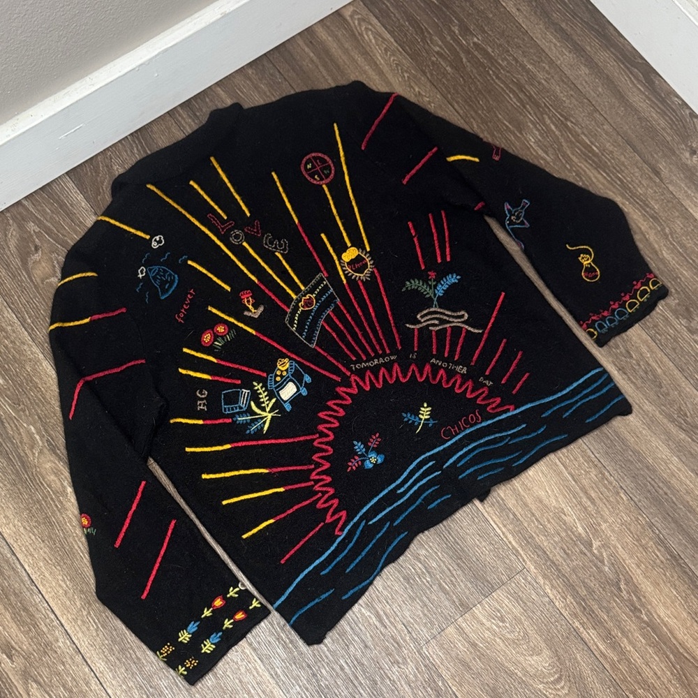Chico's Black Cardigan with Multicolor Embroidery Sweater Women’s Size 2 - Picture 13 of 14